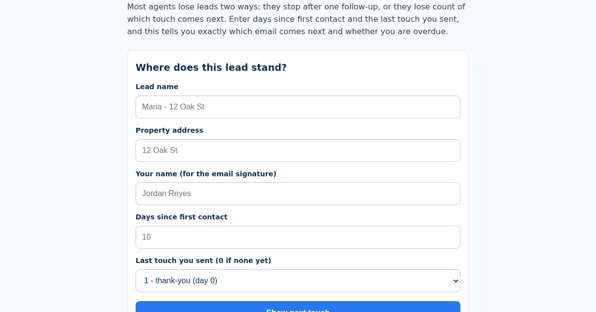 FollowUpCadence: Real Estate Agent Email Follow-Up Template Generator